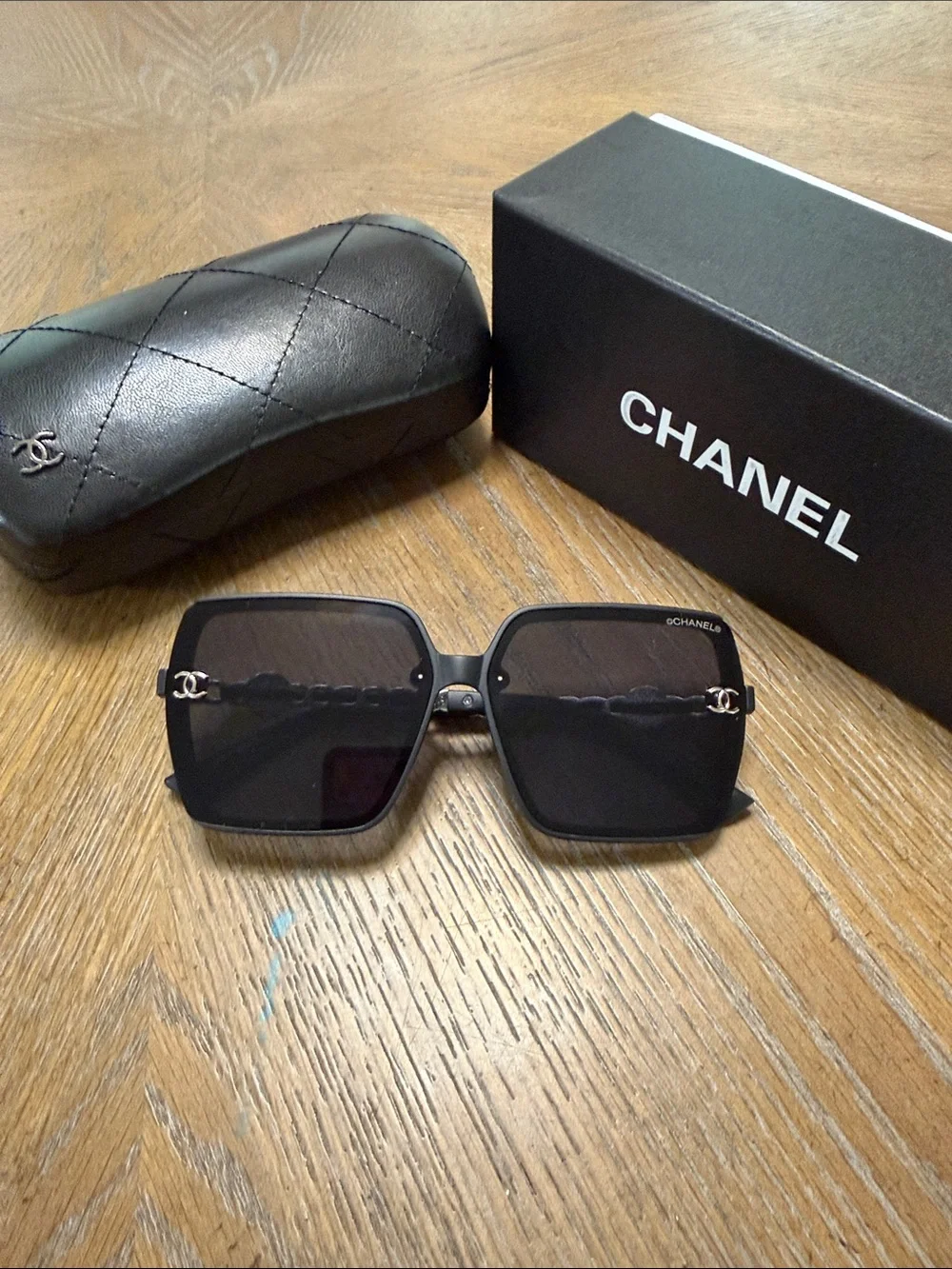 CHANEL Black & Silver Oversized Square Women's Sunglasses